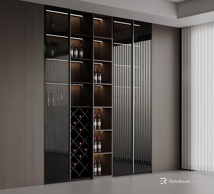 Modern Stylish Glass Wine Cabinet With Built In LED Light For Home Wine Storage 3d model 
