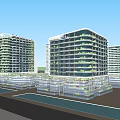 Modern High Rise Office Buildings Featuring Sleek Architectural Design Green Spaces And Urban Roads