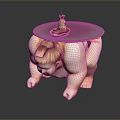 Sumo Wrestler Sculpture In Crouching Pose With Tray Bell And Tea Cup On Back