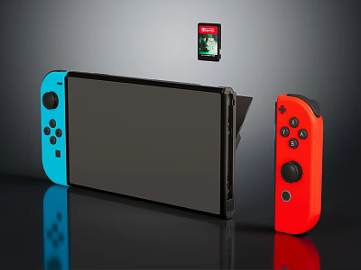 Entertainment Electronics Game Console With Blue Red Joy Con Controllers And Game Cartridge 3d model