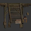 Wooden Architectural Pavilion With Staircase And Gramophone On Small Table