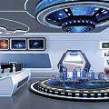 Futuristic Hi Tech Control Room With Multiple Screens And Circular Platform 3d model
