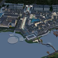 Waterfront Commercial Street With Modern Architecture Plaza Landscaped Areas And Pedestrian Walkways