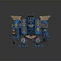 Blue Mechanical Warrior With Golden Wing Decorations And Detailed Weapon Structure 3d model