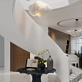 Modern Interior Design With Spiral Staircase Wooden Cabinets And Decorative Vase