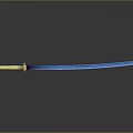 Traditional Katana Sword With Blue Blade And Golden Handle Shiny Surface