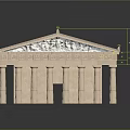 Cartoon Scene of Ancient Temple with Columns Pediment and Reflections on Dark Background