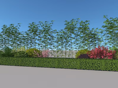 Lush Shrubs Against Clear Blue Sky With Well Trimmed Hedge And Pink Red Flowering Bushes 3d model