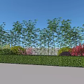 Lush Shrubs Against Clear Blue Sky With Well Trimmed Hedge And Pink Red Flowering Bushes