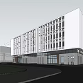 Modern White Office Building Facade With Glass Windows And Urban Greenery