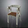 Modern white woven chair with orange padded seat and stylish armrest design
