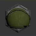 Green Character Model With Orange Visor And Green Armor On Base Stand