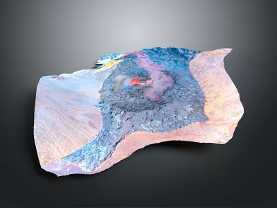 Colorful 3D Terrain Model With Mountain Valleys Gradient Hues And Red Central Area 3d model