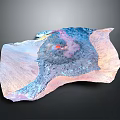 Colorful 3D Terrain Model With Mountain Valleys Gradient Hues And Red Central Area