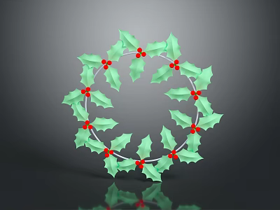 Green Holly Plant Wreath With Red Berries And Circular Leaf Design 3d model