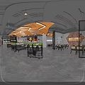 Min Men Chuan Jiao Skewer Restaurant Interior with Brick Wall Neon Sign and Tables Chairs