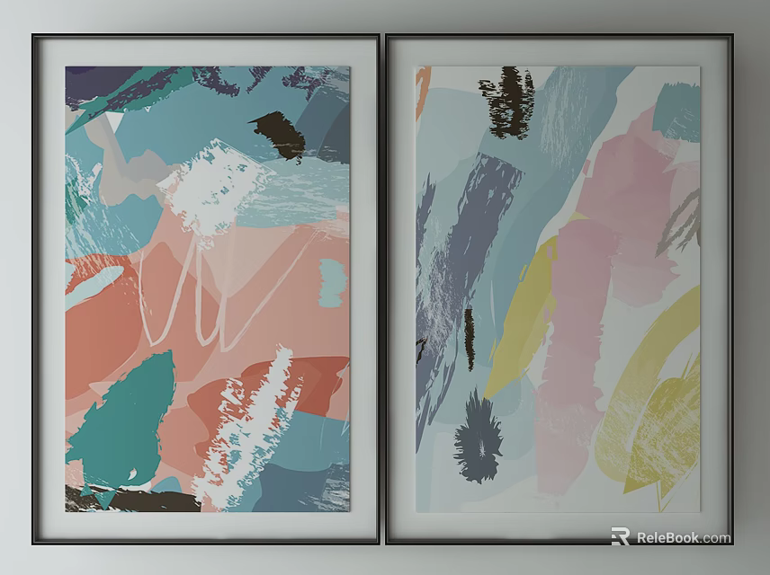 Abstract Framed Decorative Paintings With Colorful Brushstrokes And Modern Art Design 3d model 