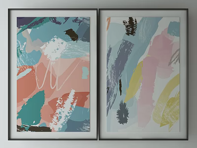 Abstract Framed Decorative Paintings With Colorful Brushstrokes And Modern Art Design 3d model