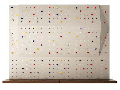 Indoor Climbing Wall Design With Colorful Holds On White Surface And Wooden Base 3d model