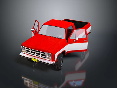 Red Pickup Truck 3D Model With Open Doors And Stylish Design 3d model