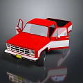 Red Pickup Truck 3D Model With Open Doors And Stylish Design