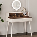 Cream Style Makeup Table Dressing Table Makeup Mirror Cosmetic Green Plant Bedroom Makeup Table Metal Feet Cream White Rotating Makeup Mirror Smart Lamp Makeup Mirror Walnut 3d model