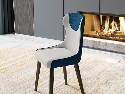 Modern Blue And White Upholstered Single Chair With Diamond Stitched Backrest And Fireplace Flames 3d model