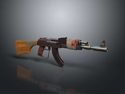 Vintage Assault Rifle With Wooden Stock Red Wrapped Grip And Metal Muzzle Design 3d model