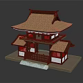 Ancient Architecture Model Featuring Two Story Wooden Structure With Tiled Roof And Gate Fence Design