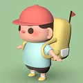 Cartoon Character Outfit With Red Cap Light Blue T shirt Black Shorts Yellow Shoes And Backpack