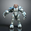 Muscular Bear Character In Shiny Silver Armor As Fantasy Warrior With Metallic Build