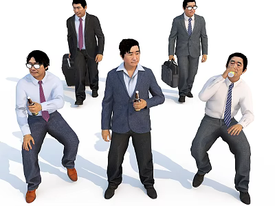 Group of Business Men in Suits With Briefcases And Various Poses 3d model