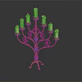 Vintage Metal Candelabra Featuring Intricate Scrollwork And Multiple Lit Candles