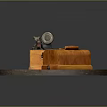 Vintage Hand Crank Coffee Grinder And Wooden Storage Box On Round Platter