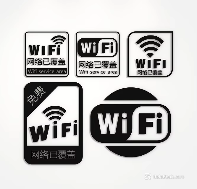 WiFi Coverage Wall Decor With Free Service Area Signs And Stickers 3d model 