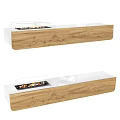 Modern Floating Fireplace With Wooden Cabinet And White Glass Panel And Realistic Flame Effect