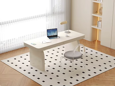 Modern Home Office Desk Setup With Laptop Table Lamp And Transparent Chair 3d model
