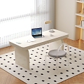 Cream style study furniture desk milk white computer desk with complete lighting 3d model