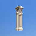 White Stone Classical Column With Detailed Top Ornamentation And Blue Sky Background