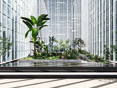 Modern Garden Ornaments Design With Lush Green Plants And Decorative Stones 3d model