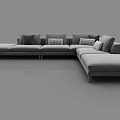 Modern Gray Sectional Sofa with Multiple Plaid and Solid Cushions for Spacious Living Room Seating 3d model