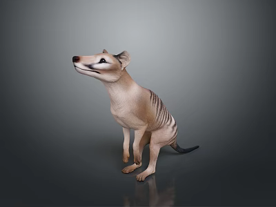Tasmanian Tiger 3D Model in Standing Pose with Detailed Features and Gray Gradient Background 3d model