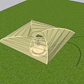 Modern Pergola with Metal Frame and Transparent Canopy Standing on Green Grassland Under Blue Sky