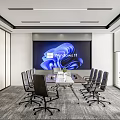 Modern Conference Room Interior With Windows 11 Display Screen Meeting Table And Chairs