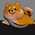 Cute Shiba Inu Cartoon Figure With Yellow White Fur Curly Tail And Blush