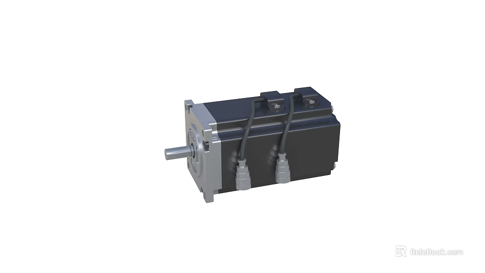 Industrial Motor With High Performance Metal Housing Rotary Shaft And Connected Cables 3d model 