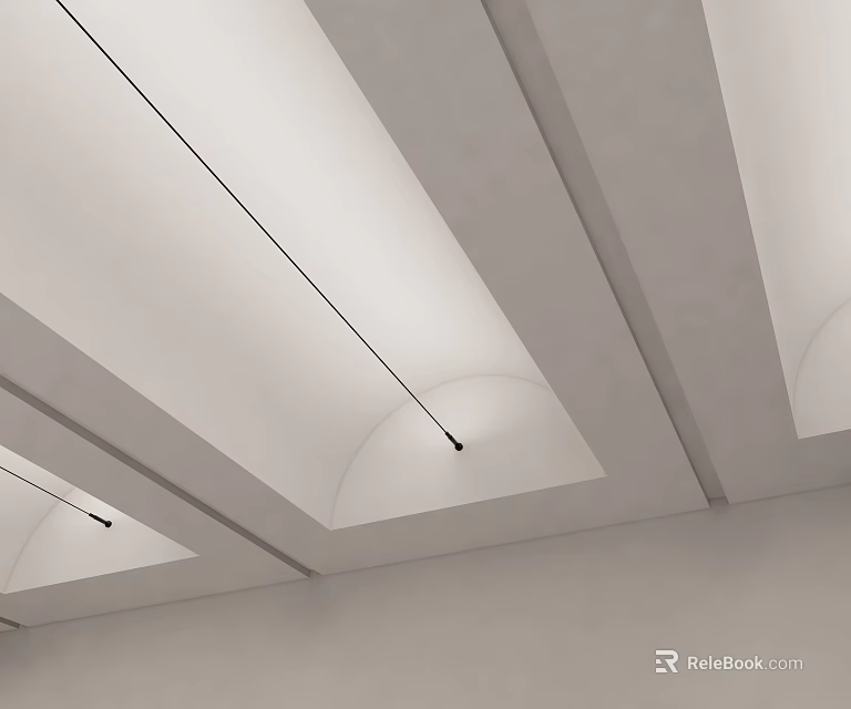 Modern Elevator Hallway With White Ceiling Linear Structure And Recessed Lighting 3d model