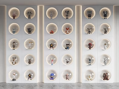 Wall Mounted Display Cabinet with Circular Shelves for Collectible Figurines Organized Storage Design 3d model