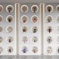 Wall Mounted Display Cabinet with Circular Shelves for Collectible Figurines Organized Storage Design