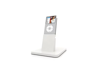 White iPod Portable Digital Media Player on Stand with Screen Displaying Content 3d model